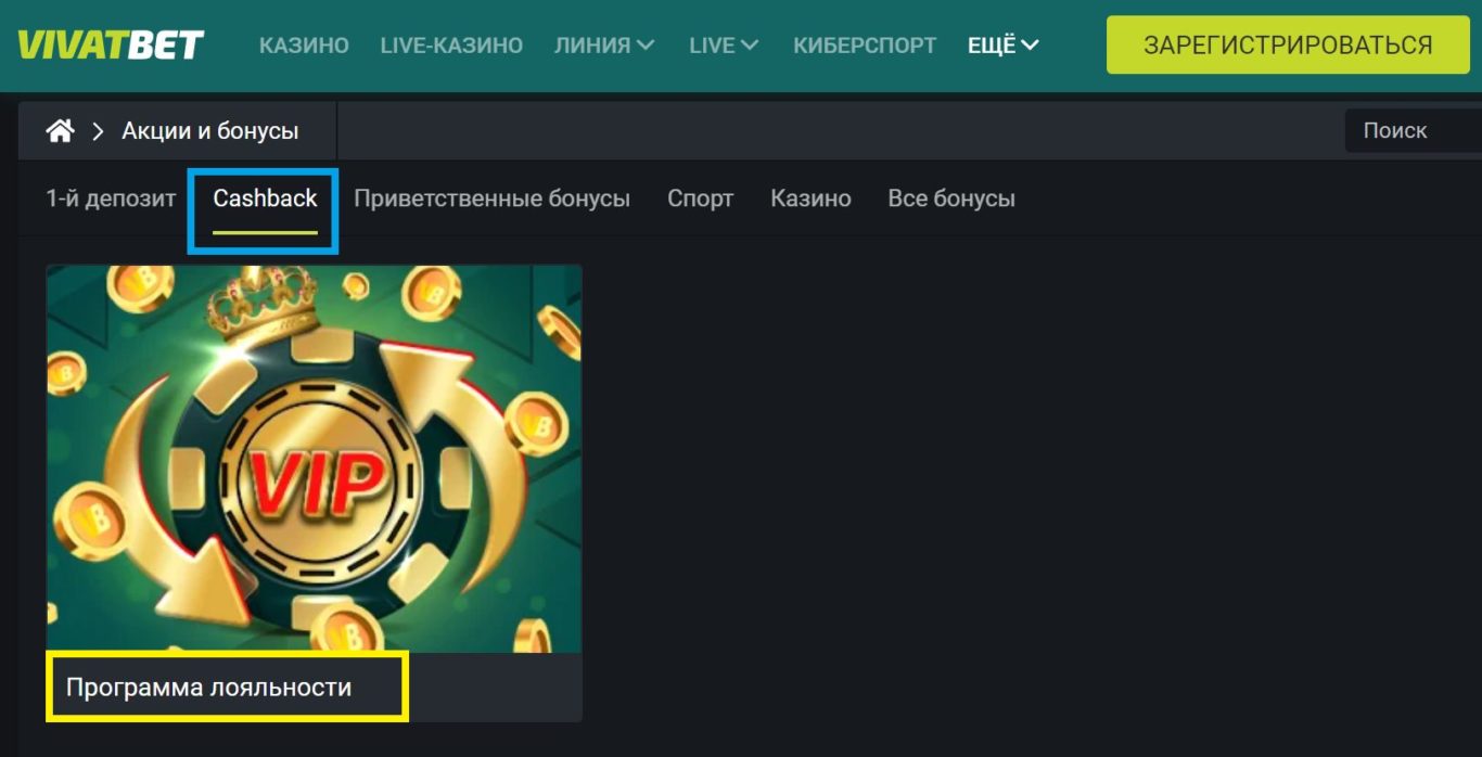 Vivatbet bonus кэшбек